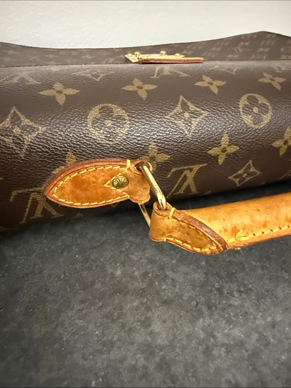 Louis Vuitton Monogram Canvas Briefcase with Tan Trim and Gold Hardware